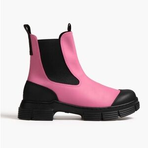 Ganni Women Retro City Pink Black Rubber Chelsea Boots